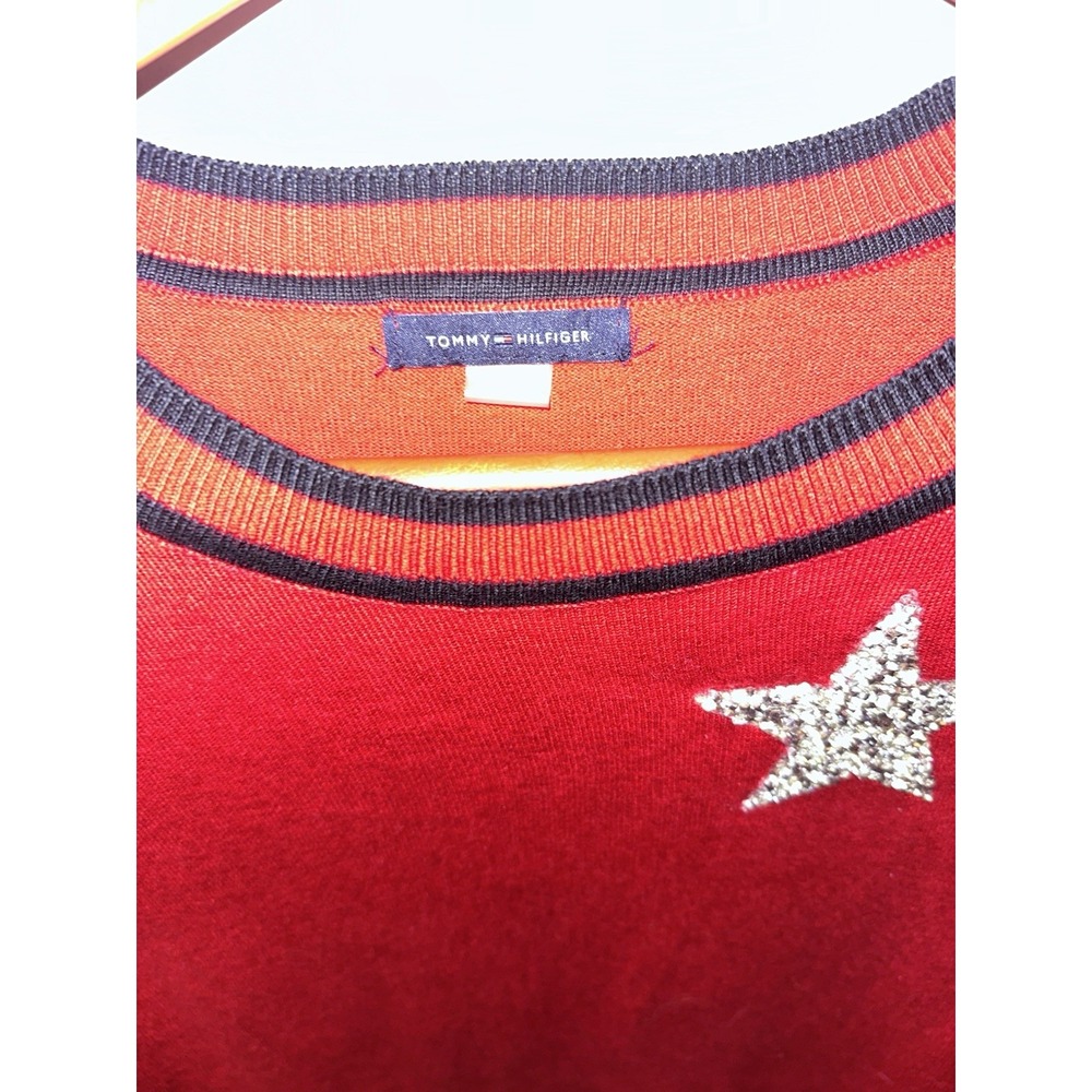 EUC Red knit Star Sparkle sequin TOMMY HILFIGER sweater dress - size Small Y2K - Picture 3 of 5